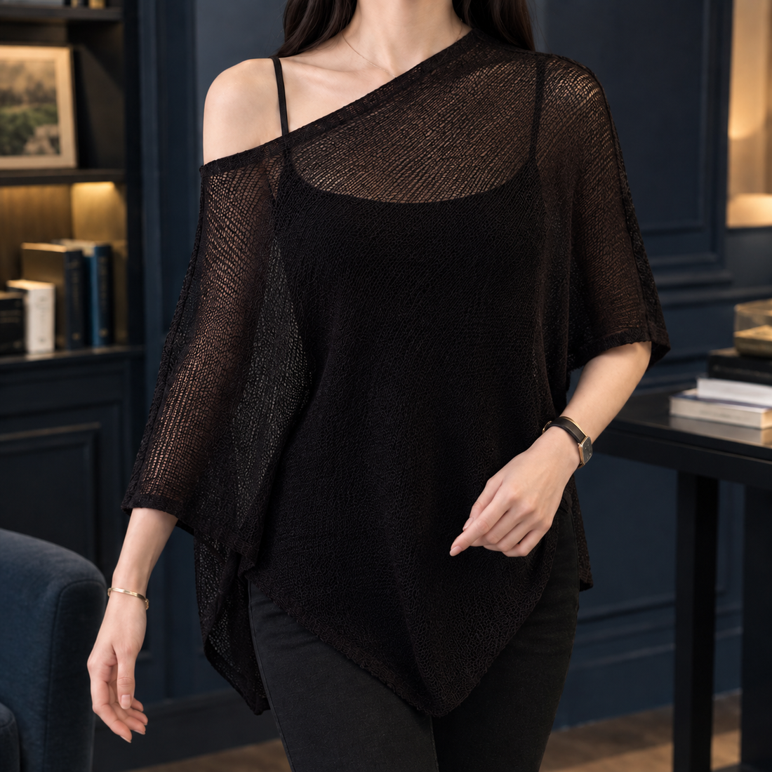 Perpetua Asymmetric Knit Top - Lead Product Detail
