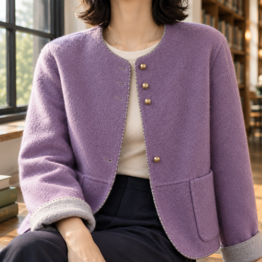 Apolline-Kate Contrast Trim Jacket - Lead Product Detail