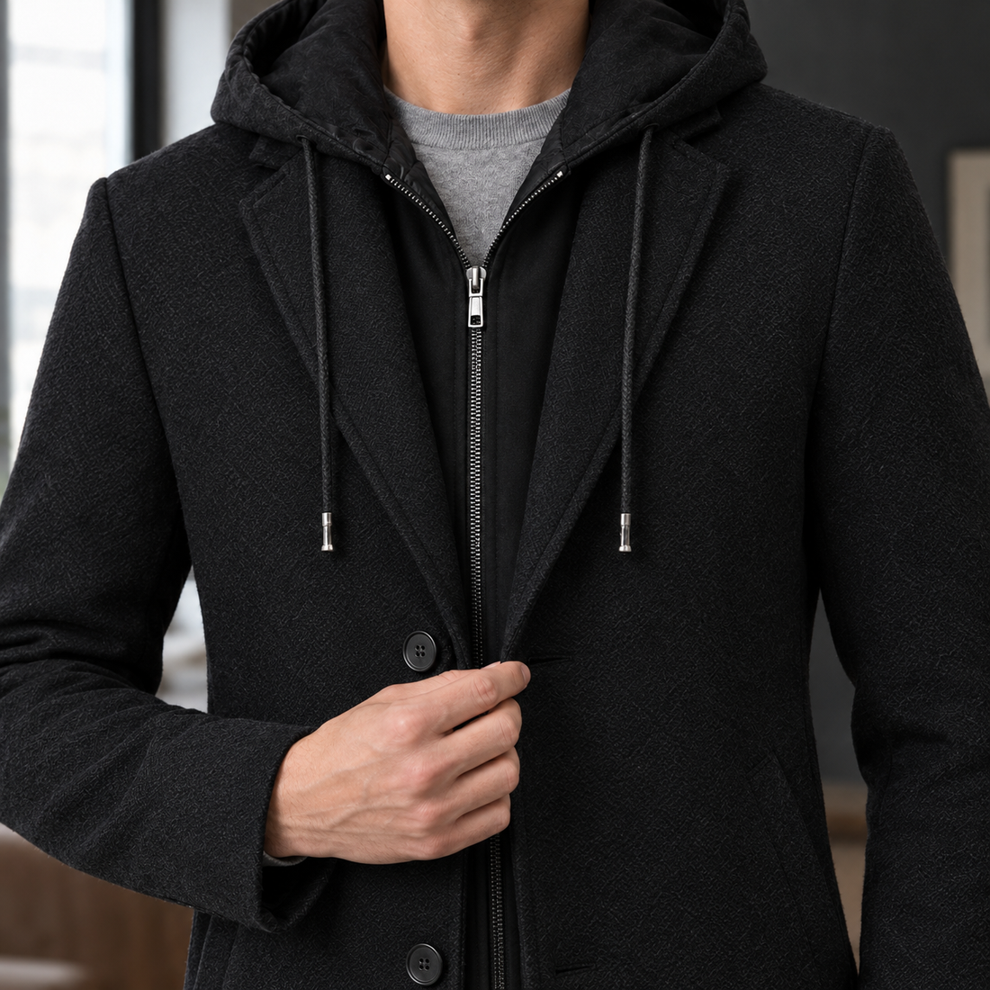 Vaughn Hooded Wool Coat - Lead Product Detail