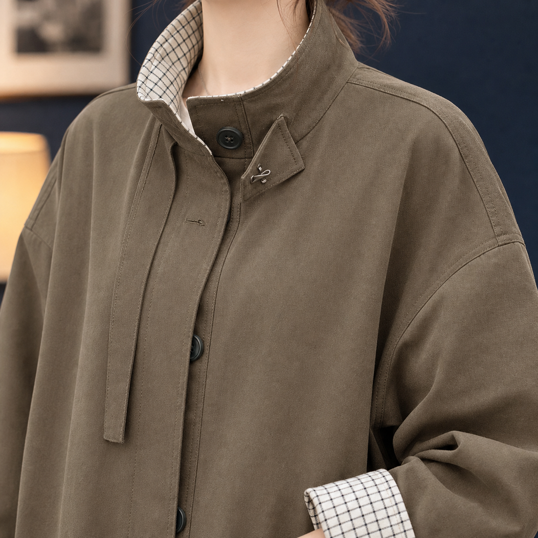Grace-Mae Check-Trim Overcoat - Lead Product Detail