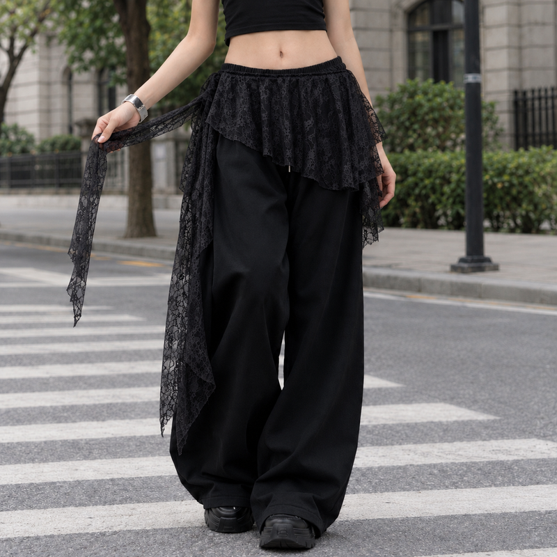 Greta-Pearl Lace Overskirt - Black