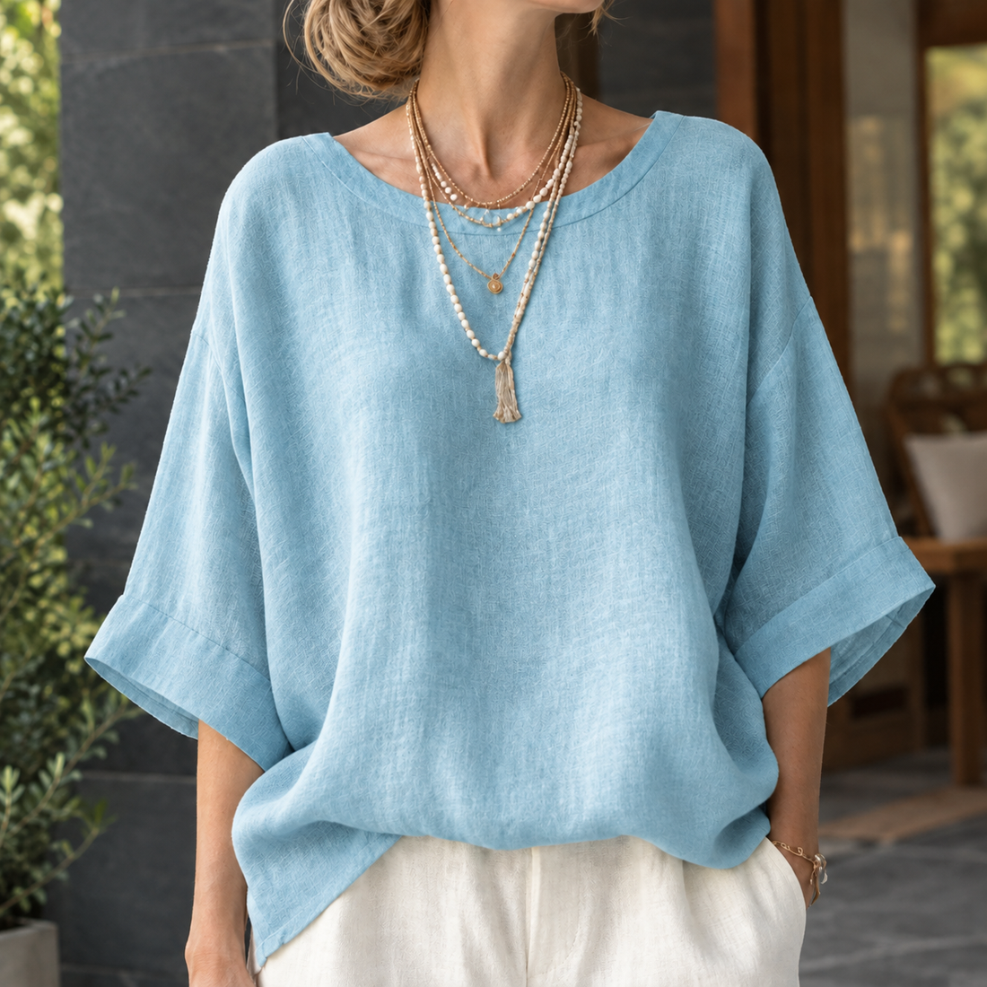 Sasha Relaxed Top - Sky Blue