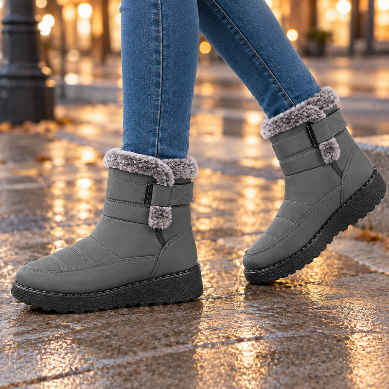 Lucania-Roma Fur-Trim Boots - Silver Gray