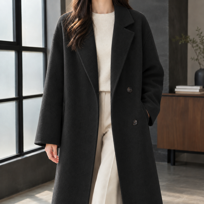 Delia-Grace Double Breasted Coat - Black