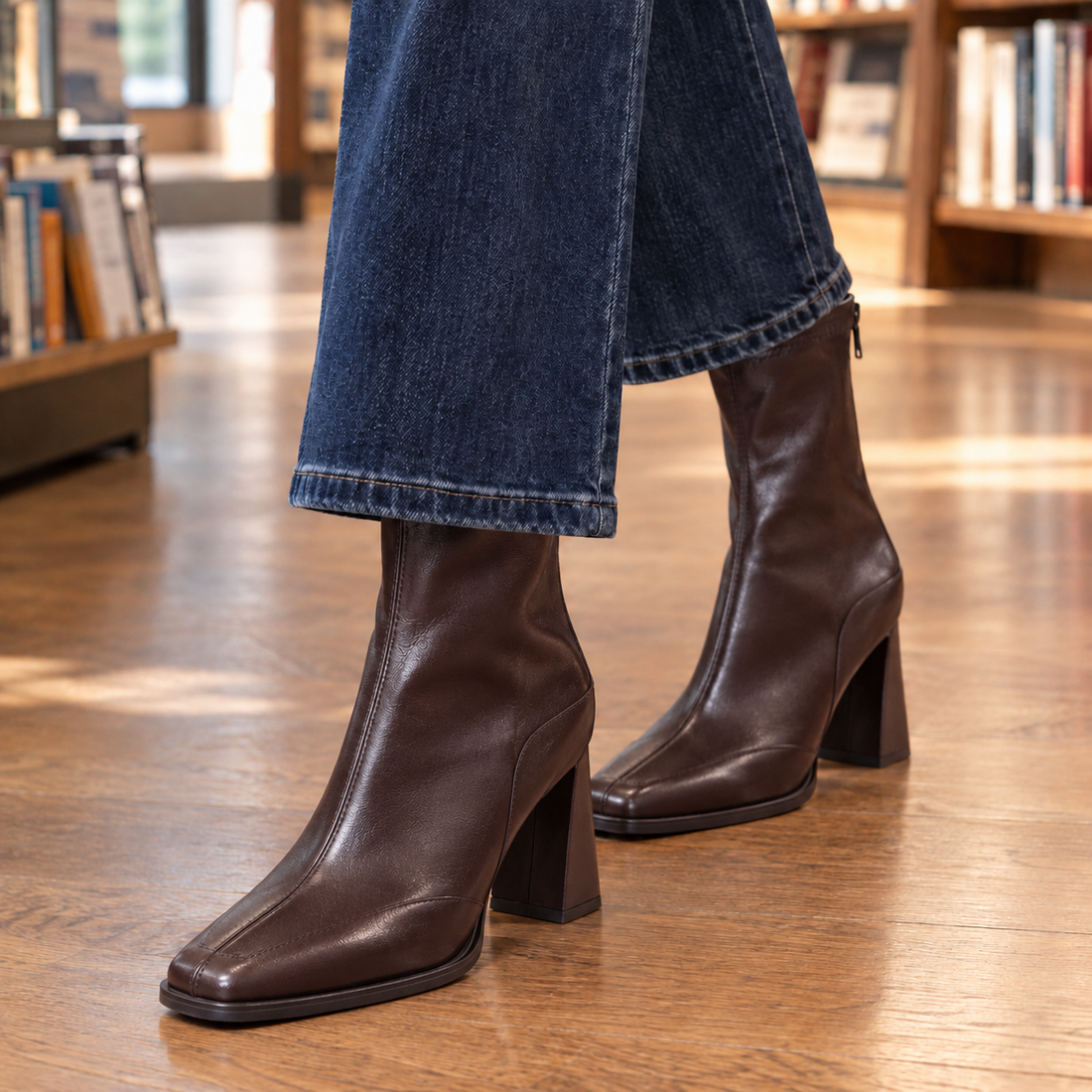 Falconi Square Toe Boots - Brown Single Lining