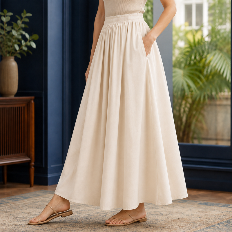Carlotta Gathered Maxi Skirt - Apricot