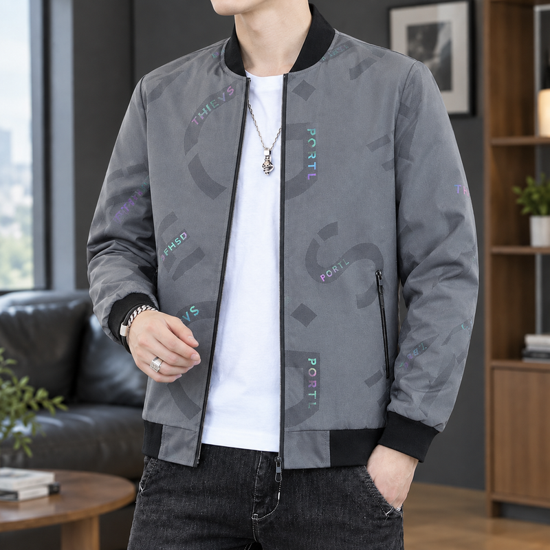 Harlan Printed Bomber Jacket - Gray