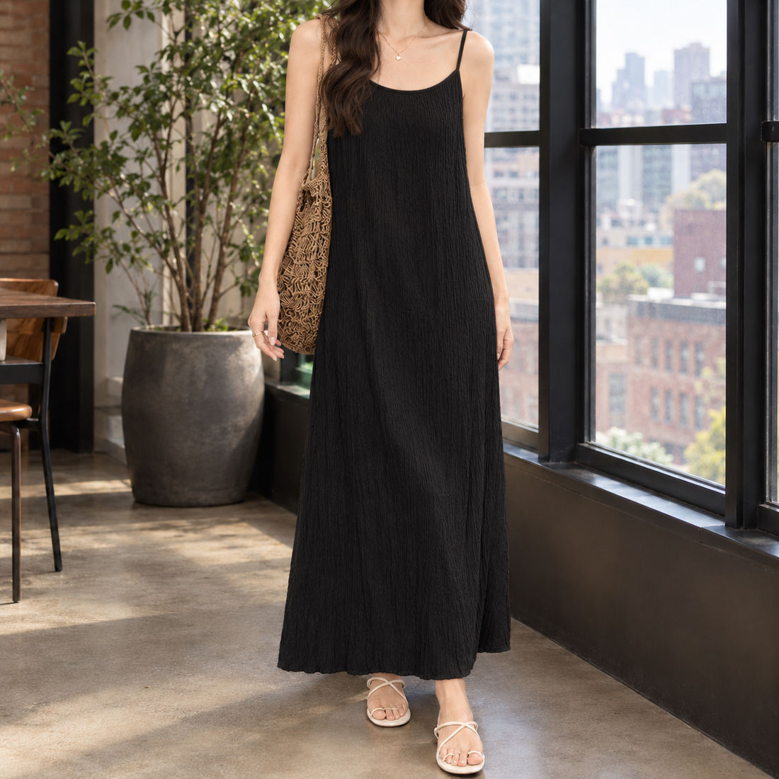 Bronwen Pleated Maxi Dress - Black