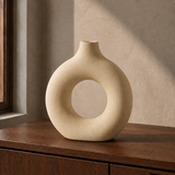 Greystone Sculptural Ring Vase - Beige