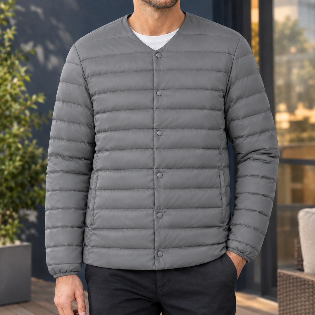 Harlan Collarless Jacket - Gray