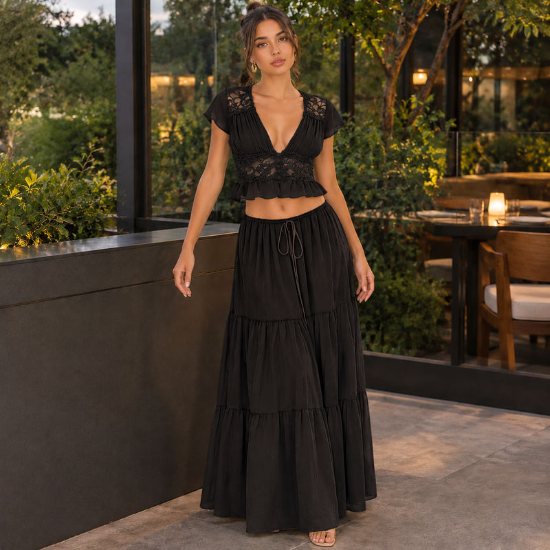 Marguerite-Eve Lace Set - Black