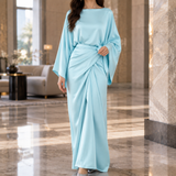 Cecily-Pearl Draped Maxi Dress - Sky Blue