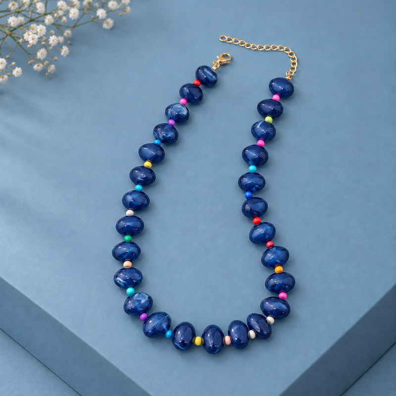 Bancroft Geometric Bead Necklace - Blue