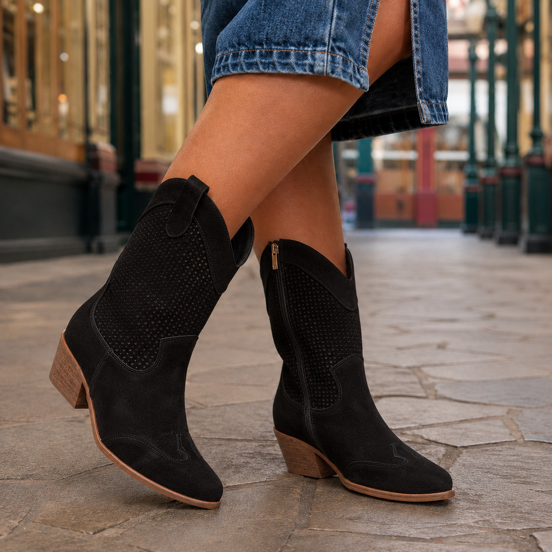 Soriano Leather Cowboy Boots - Black