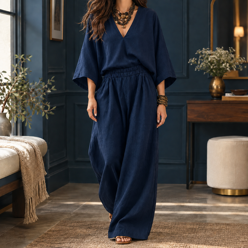 Lucia-Grace Wide Leg Set - Navy Blue