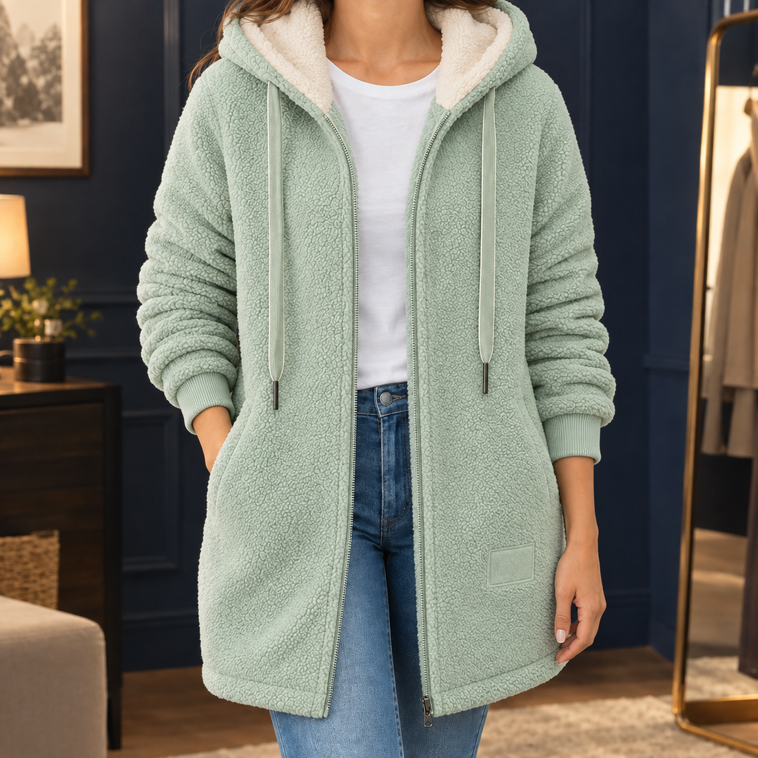 Fleur-Faye Hooded Fleece Jacket - Green