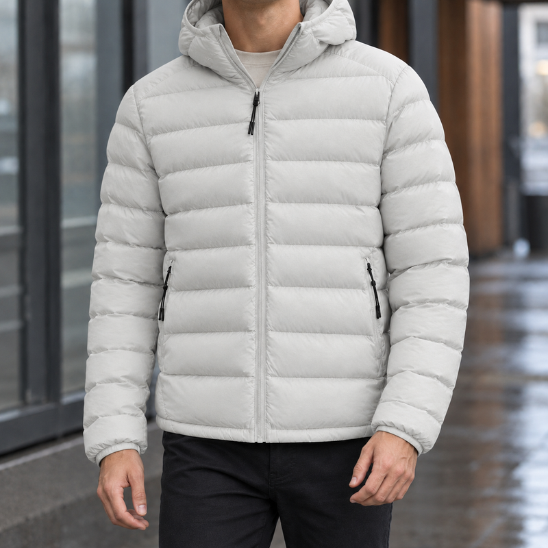Hudson Hooded Puffer Jacket - Light Gray