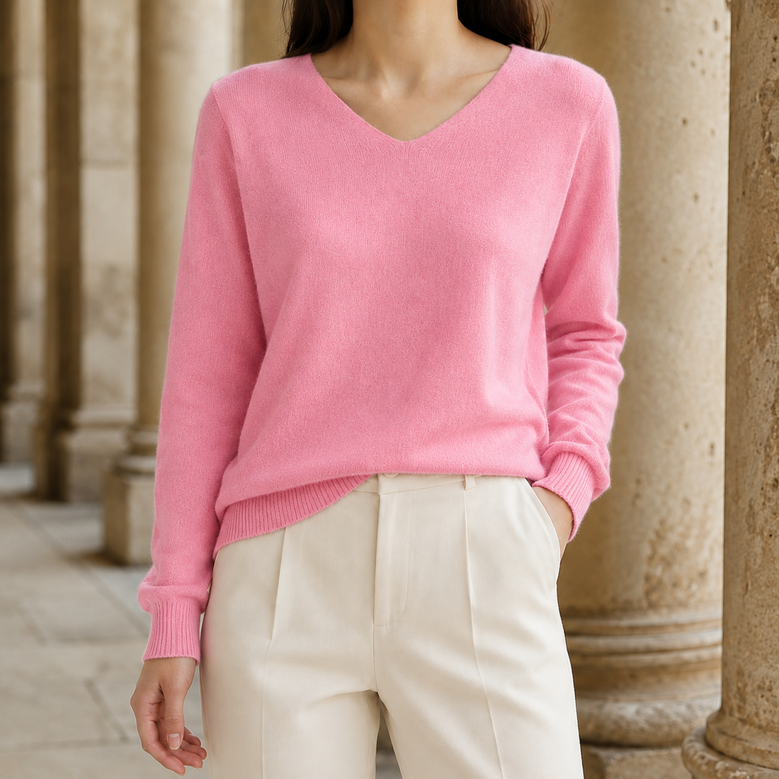 Ameline V Neck Sweater - Shrimp Powder