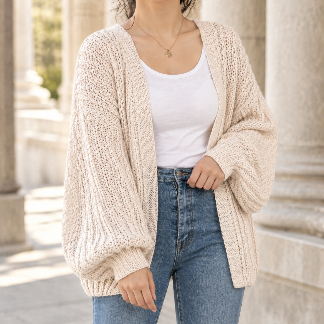 Henriette-Lane Chunky Knit Cardigan - Apricot