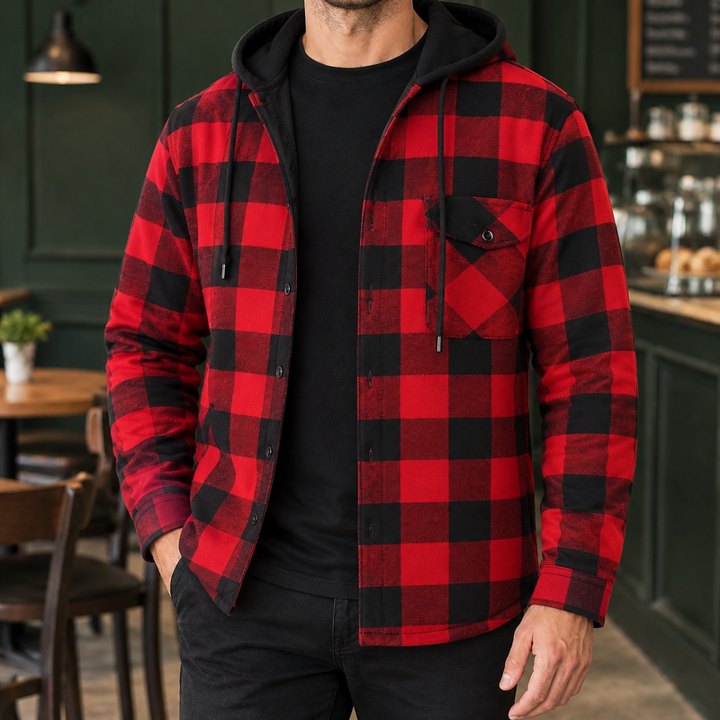 Sterling Hooded Plaid Jacket - Red Check