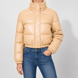 Marden Faux Leather Puffer Jacket - Sand