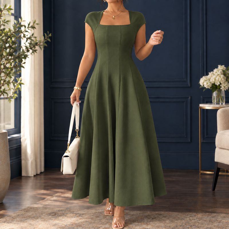 Zenobia-Belle A-Line Dress - Olive Green
