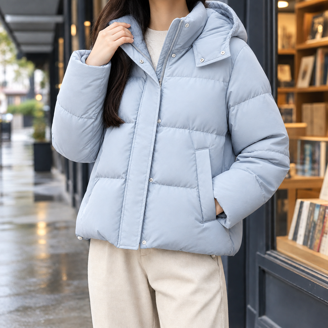 Eliza Hooded Puffer Jacket - Sky Blue