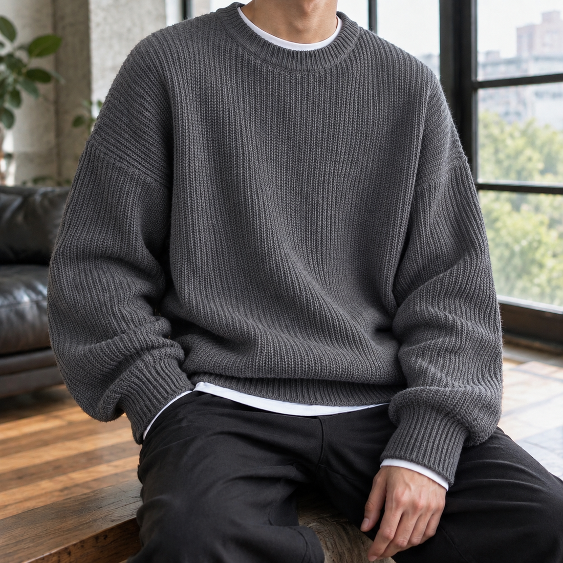 Knox Ribbed Sweater - Dark Gray