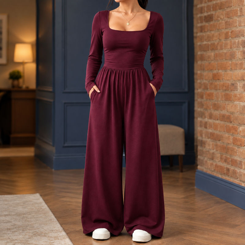 Sylvaine-Claire Wide Leg Jumpsuit - Wine Red