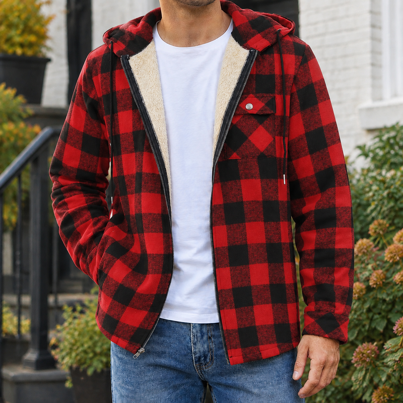 Philemon Plaid Jacket - Red Black Grid