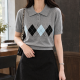 Selma-Pearl Argyle Polo - Gray