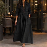 Guinevere-Hope Half-Zip Maxi Dress - Black