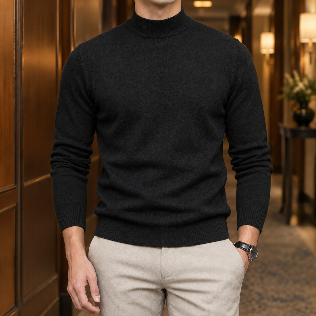 Osric Mock Neck Sweater - Black