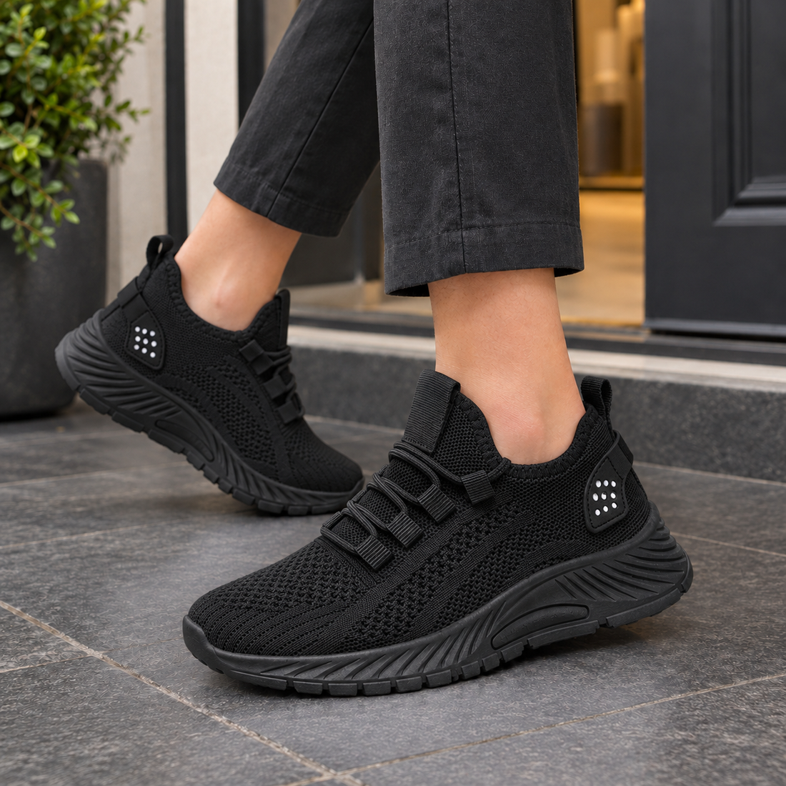 Magenta Knit Sneakers - Black
