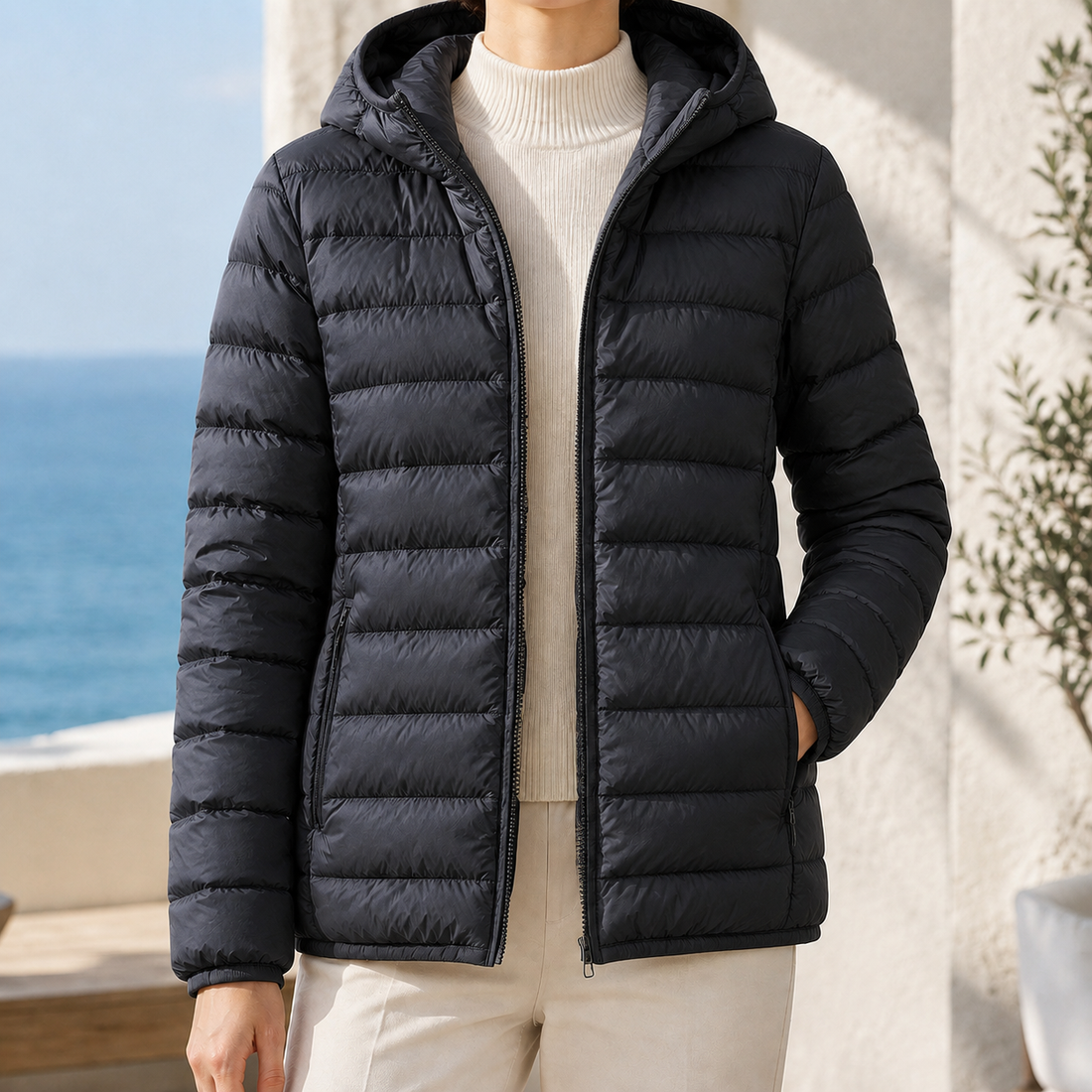 Olympia-Lane Hooded Puffer Jacket - Black