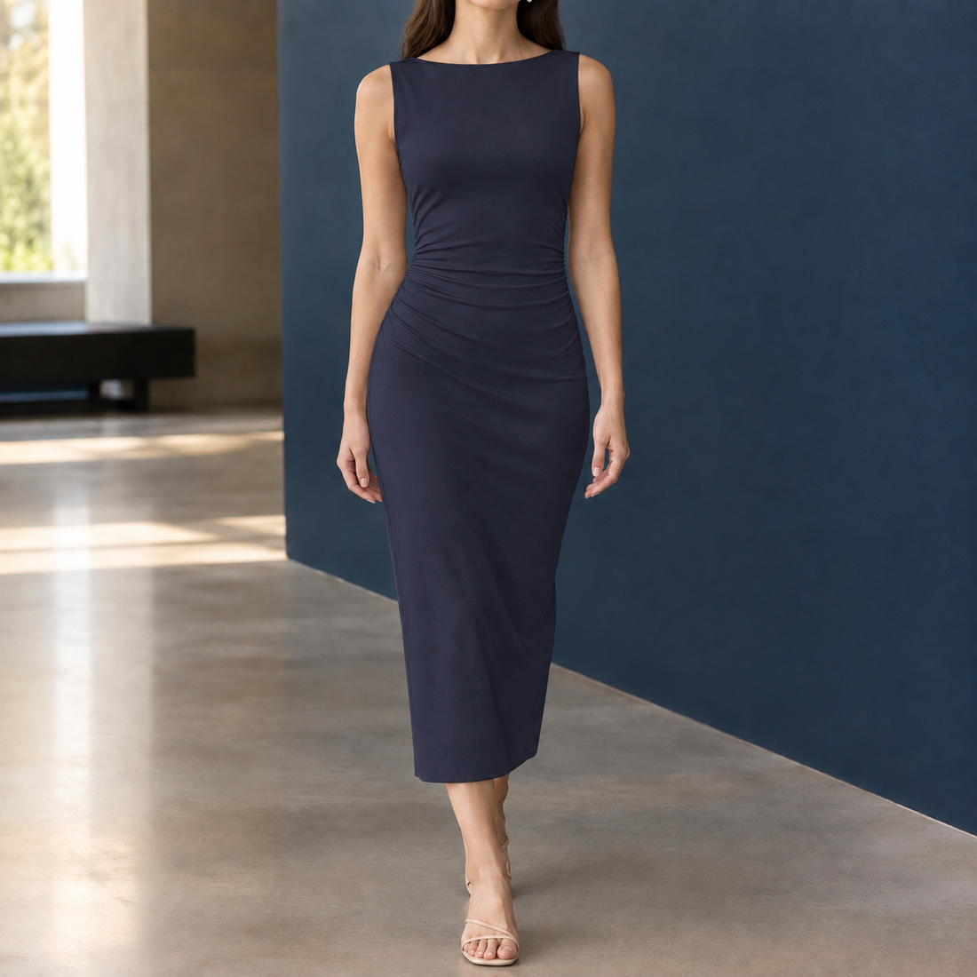 Desiree Ruched Maxi Dress - Navy