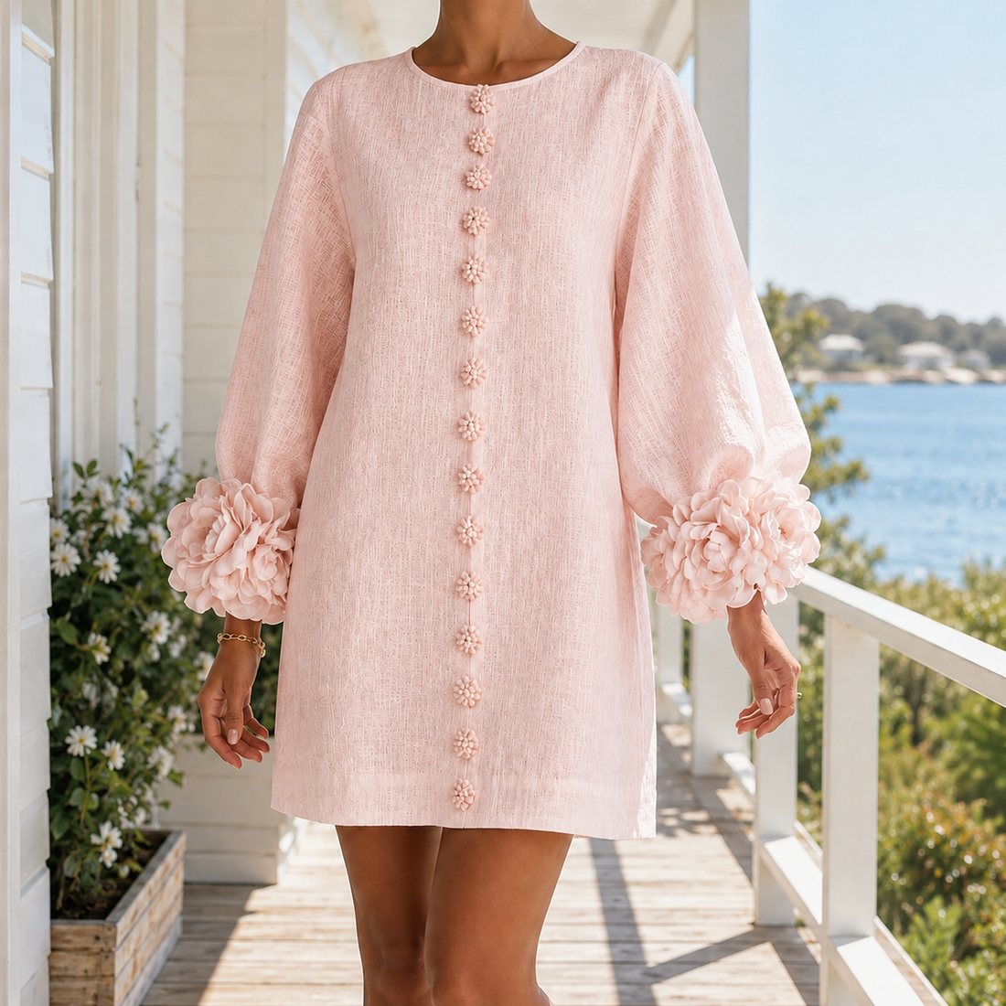 Freya-Claire Rosette Cuff Dress - Pink