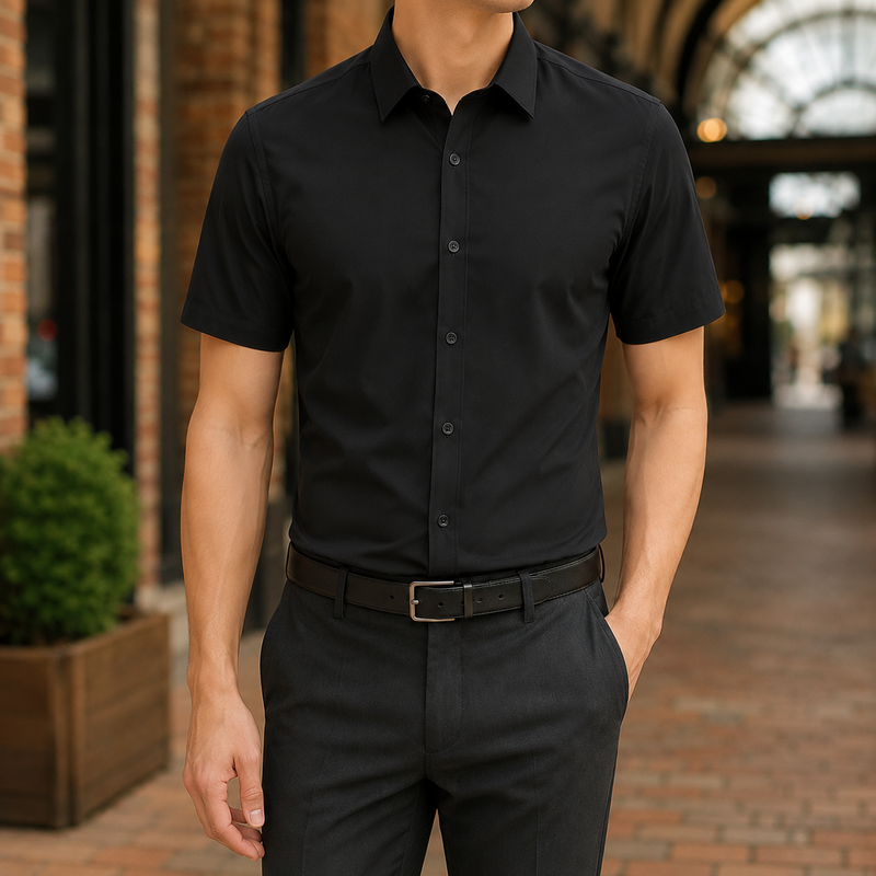 Aldous Slim Fit Shirt - Short Sleeve Shirt Black