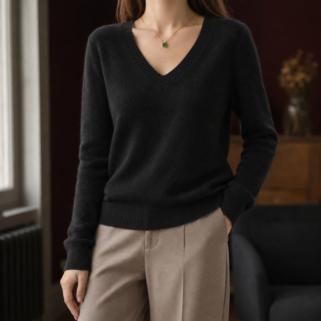 Kara V-Neck Sweater - Black