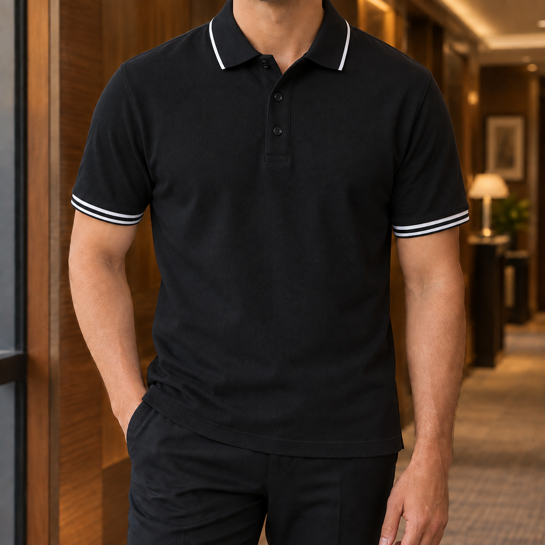 Knox Tipped Polo - Black