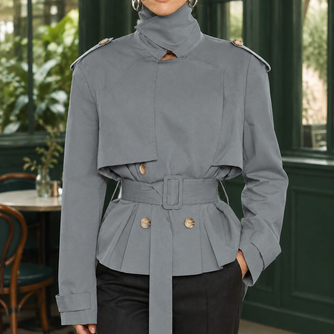 Serena-Rose Belted Jacket - Gray