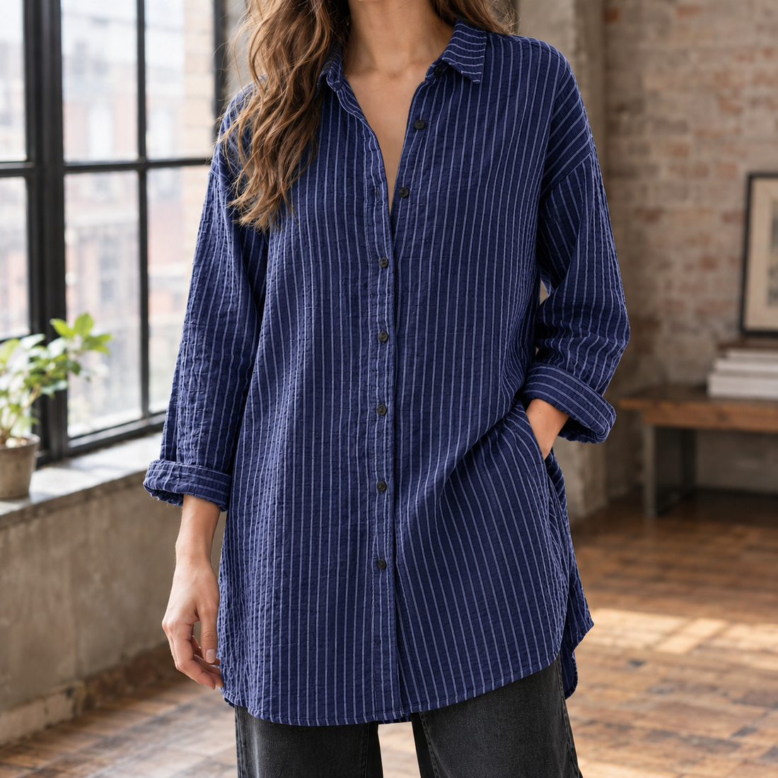 Leontine Relaxed Shirt - Navy Striped