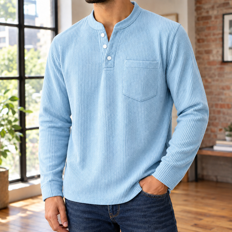 Dorian Ribbed Henley - Light Blue