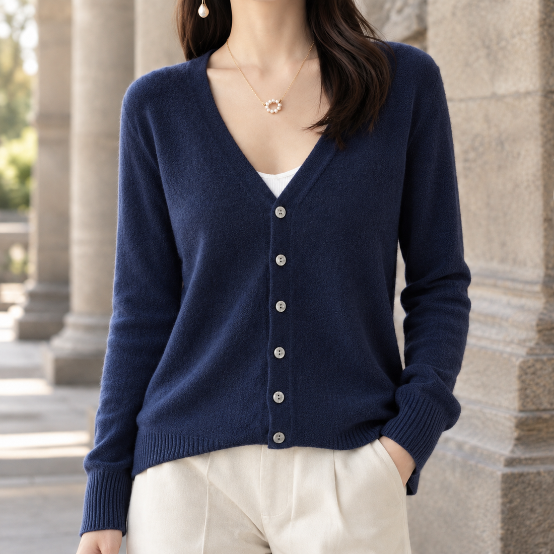 Ghislaine V-Neck Jacket - Navy Blue