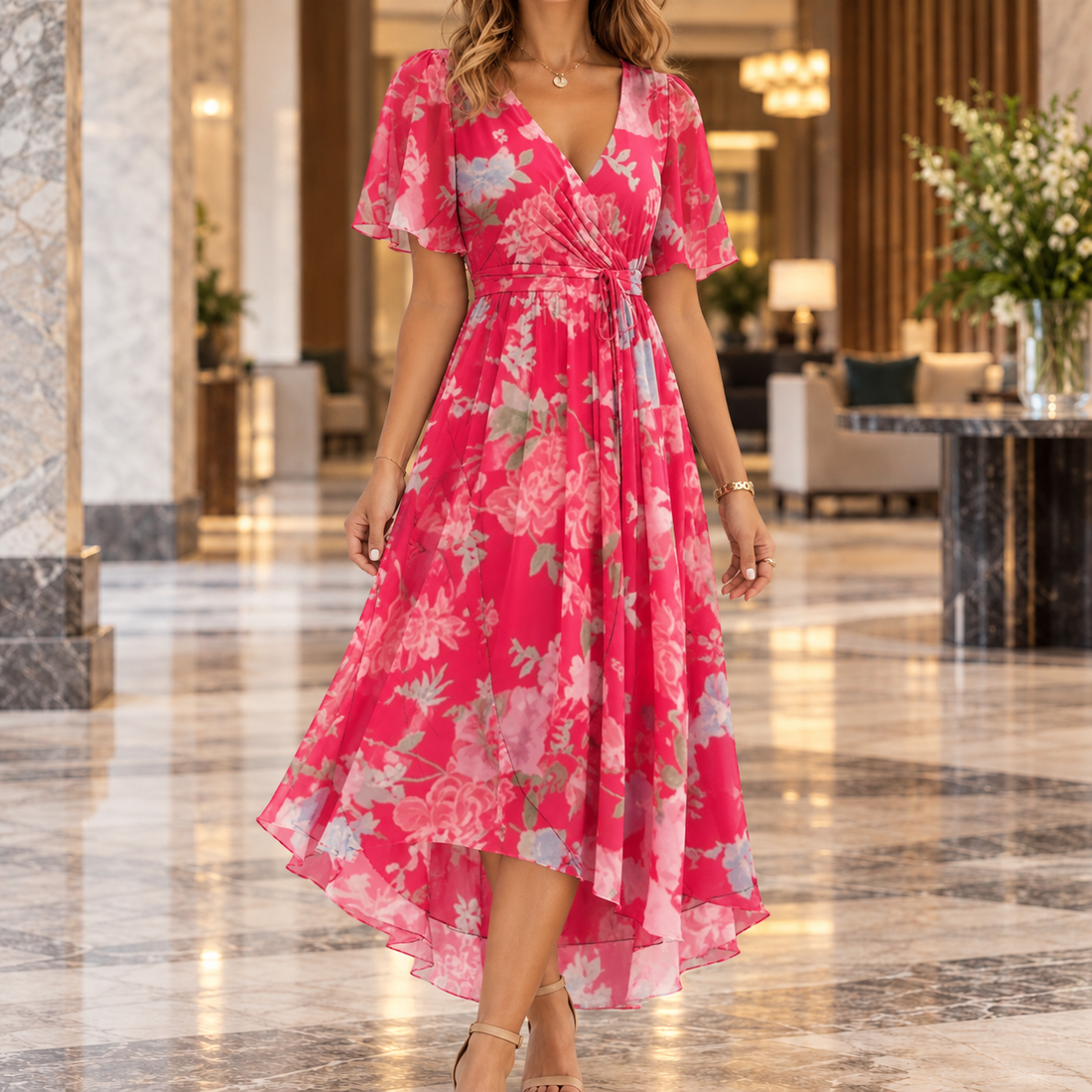 Ilaria-Eve Wrap Midi Dress - Pink