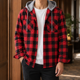 Gilles Plaid Hooded Overshirt - Red Plaid