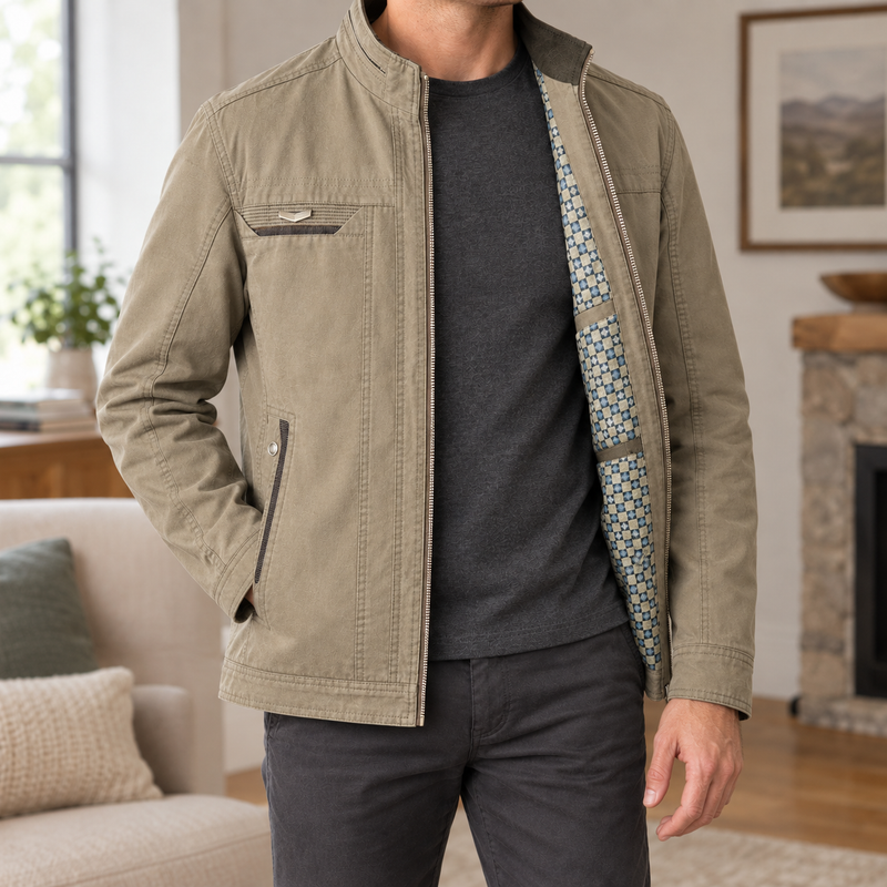 Dorian Stand Collar Jacket - Khaki