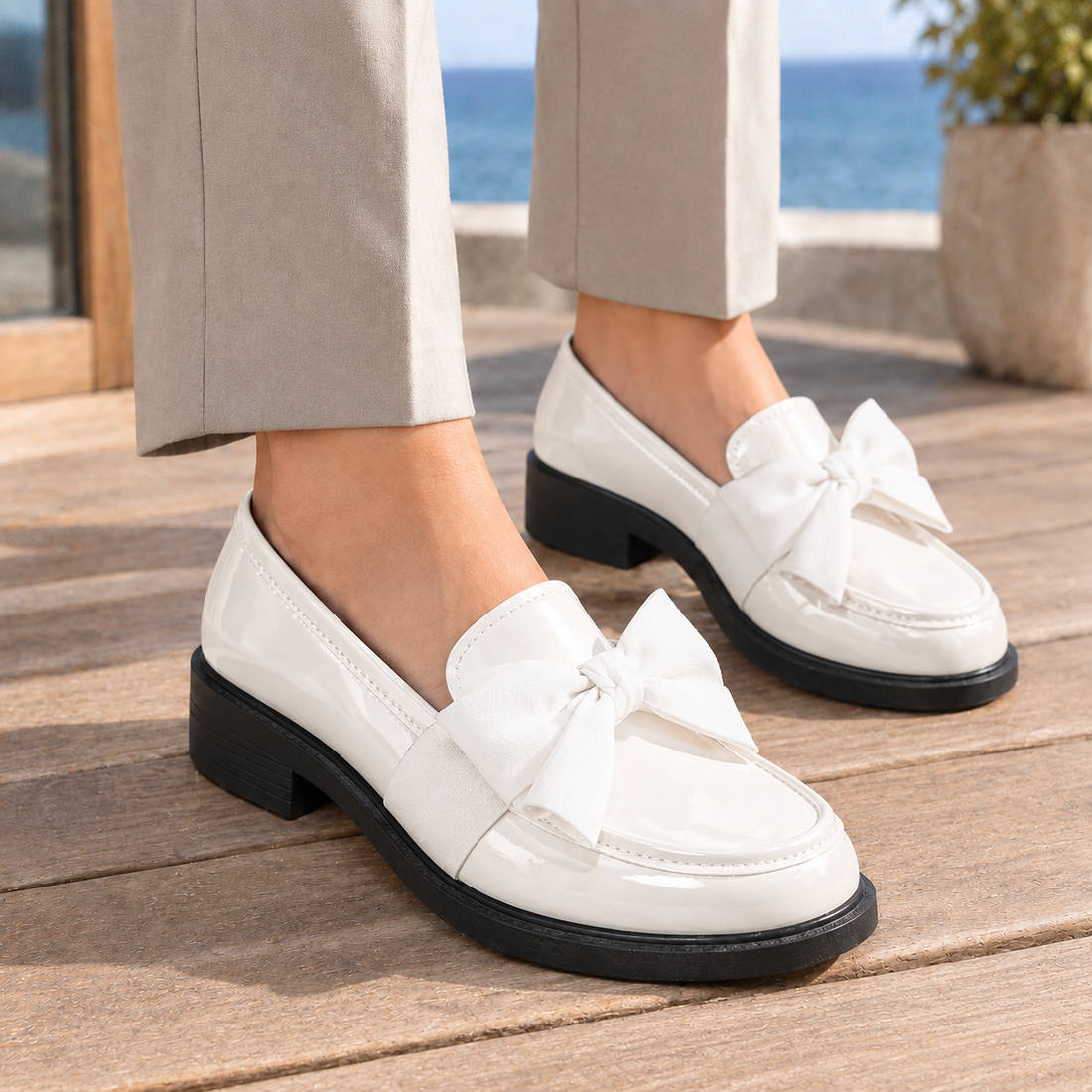 Taormina-Firenze Bow Loafers - White