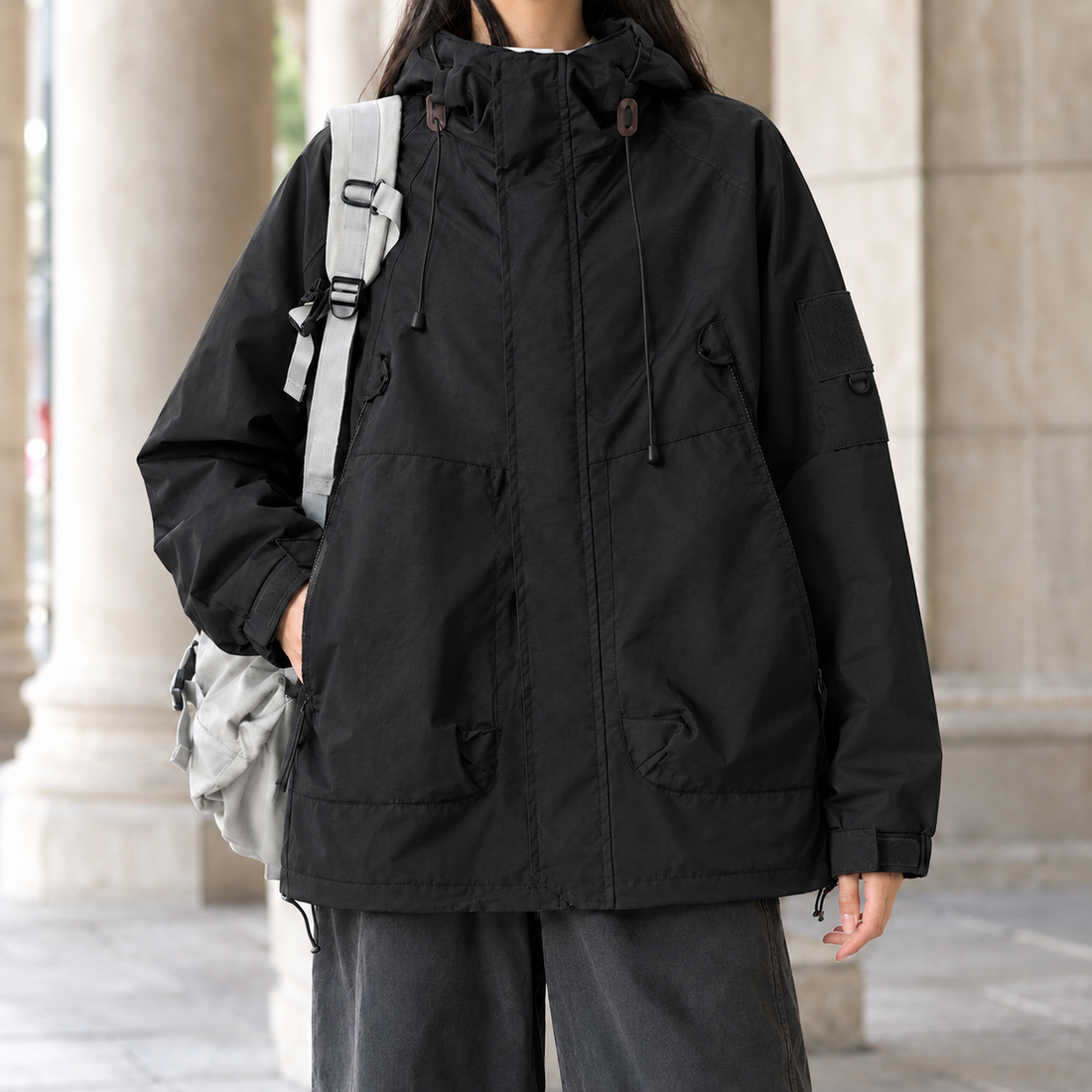 Eden-Hope Hooded Utility Jacket - Black