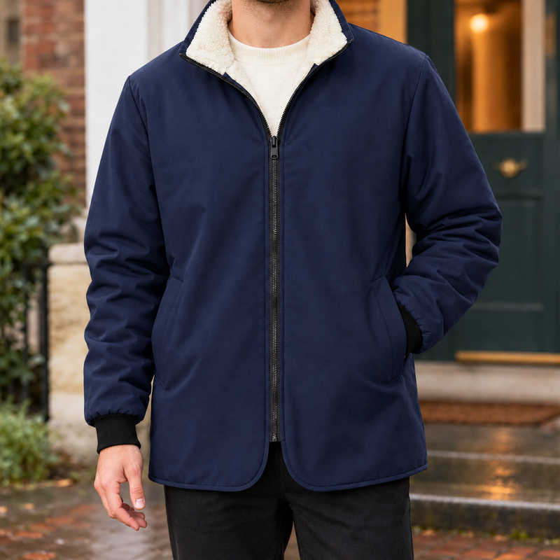 Dario Fleece-Lined Jacket - Texture - Navy Blue